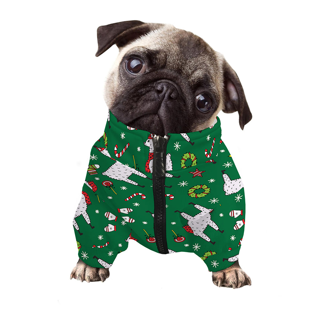 Christmas Llama Pattern Print Dog Zip Up Jacket