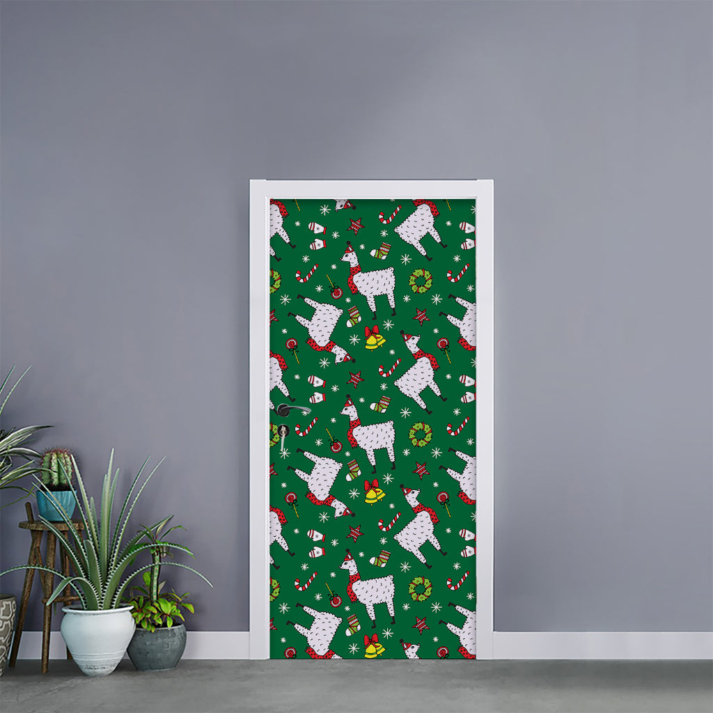 Christmas Llama Pattern Print Door Sticker