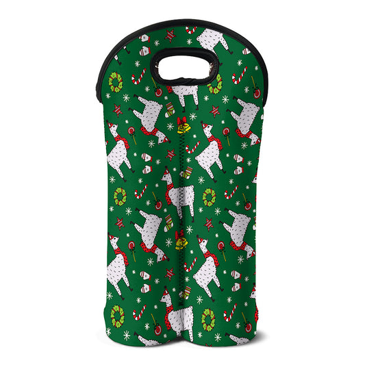 Christmas Llama Pattern Print Double Neoprene Wine Tote