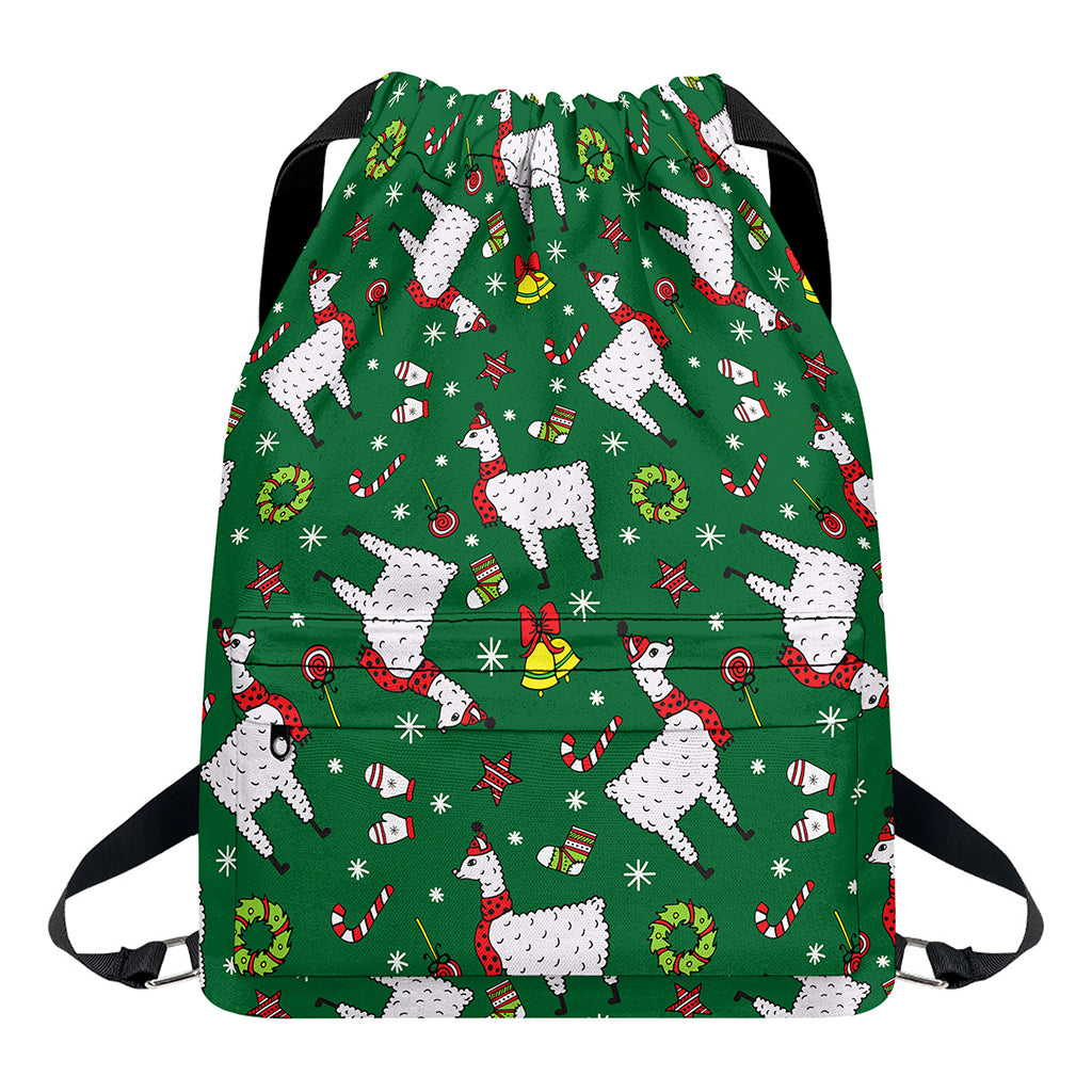 Christmas Llama Pattern Print Drawstring Backpack