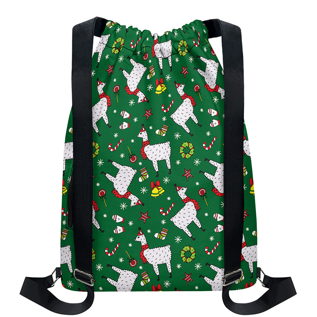 Christmas Llama Pattern Print Drawstring Backpack