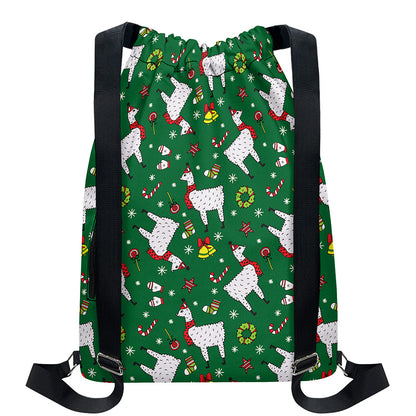 Christmas Llama Pattern Print Drawstring Backpack