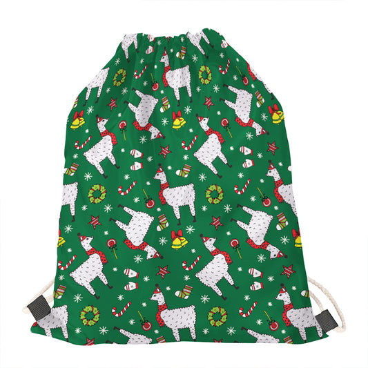 Christmas Llama Pattern Print Drawstring Bag