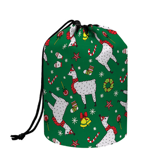 Christmas Llama Pattern Print Drawstring Makeup Bag