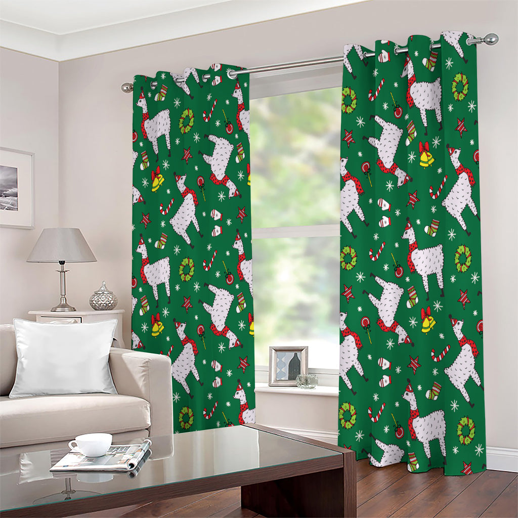 Christmas Llama Pattern Print Extra Wide Grommet Curtains