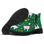 Christmas Llama Pattern Print Flat Ankle Boots