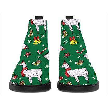 Christmas Llama Pattern Print Flat Ankle Boots