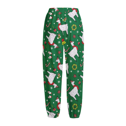 Christmas Llama Pattern Print Fleece Lined Knit Pants
