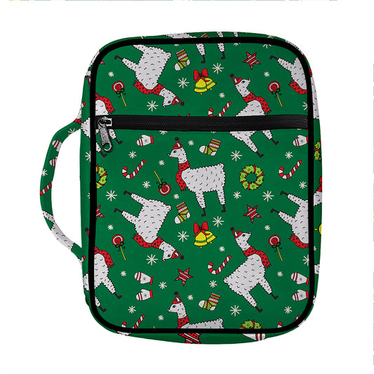 Christmas Llama Pattern Print Front Pocket Bible Bag