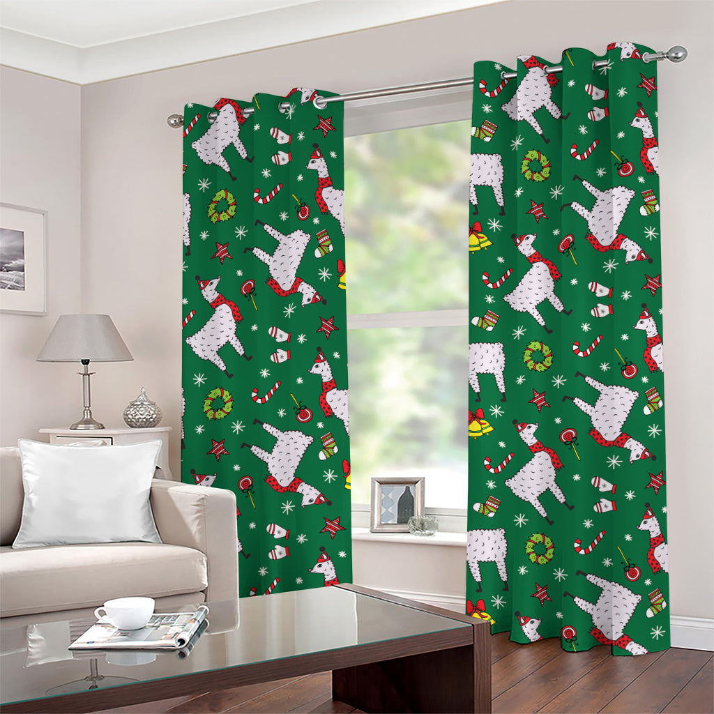 Christmas Llama Pattern Print Grommet Curtains