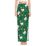 Christmas Llama Pattern Print High Slit Maxi Skirt