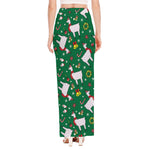 Christmas Llama Pattern Print High Slit Maxi Skirt