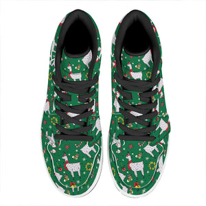 Christmas Llama Pattern Print High Top Leather Sneakers