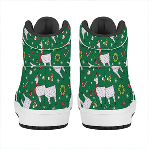 Christmas Llama Pattern Print High Top Leather Sneakers