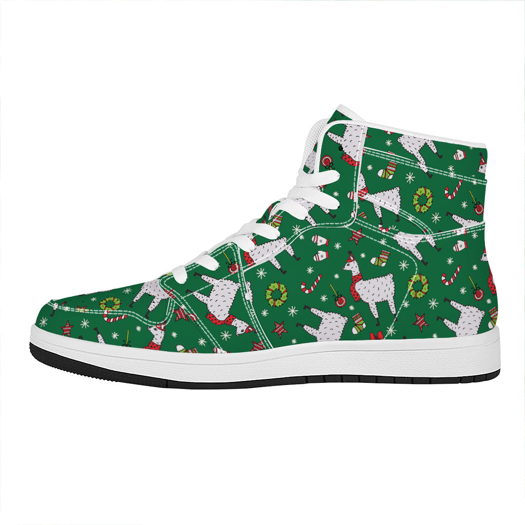 Christmas Llama Pattern Print High Top Leather Sneakers