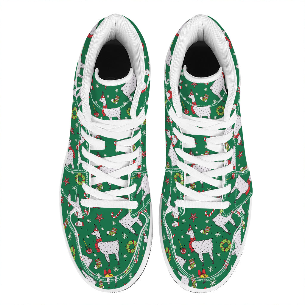 Christmas Llama Pattern Print High Top Leather Sneakers