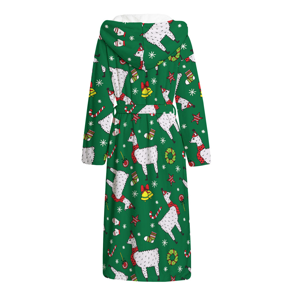 Christmas Llama Pattern Print Hooded Bathrobe