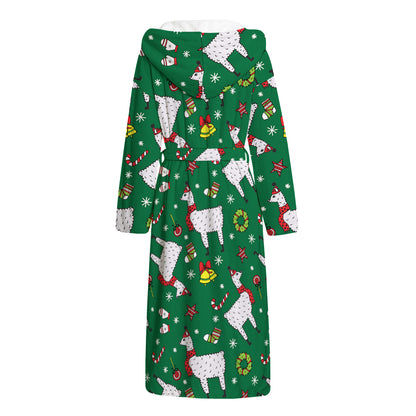 Christmas Llama Pattern Print Hooded Bathrobe