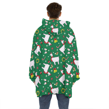 Christmas Llama Pattern Print Hoodie Blanket