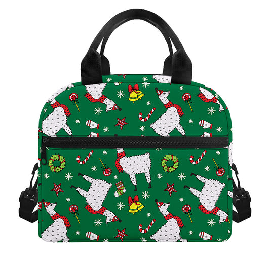 Christmas Llama Pattern Print Insulated Lunch Bag