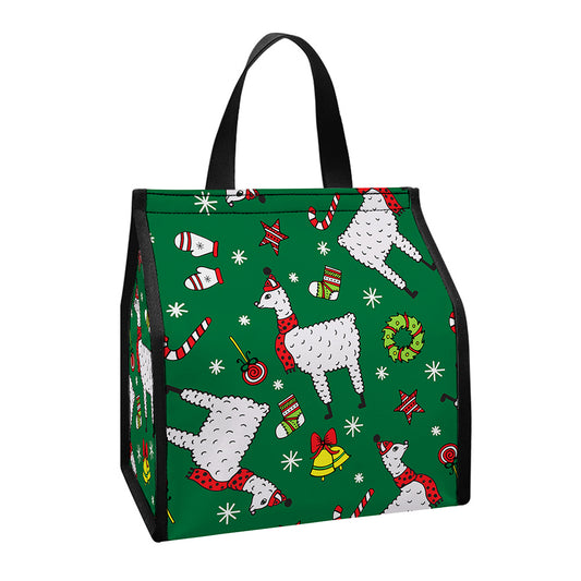 Christmas Llama Pattern Print Insulated Lunch Tote