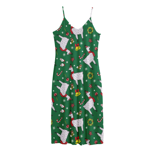 Christmas Llama Pattern Print Jersey Midi Cami Dress