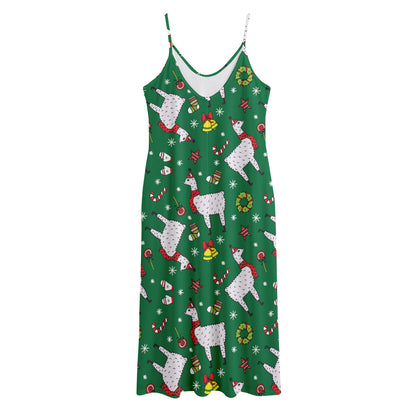 Christmas Llama Pattern Print Jersey Midi Cami Dress