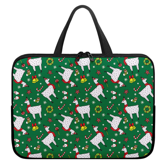 Christmas Llama Pattern Print Laptop Sleeve With Handle