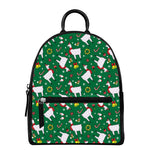 Christmas Llama Pattern Print Leather Backpack