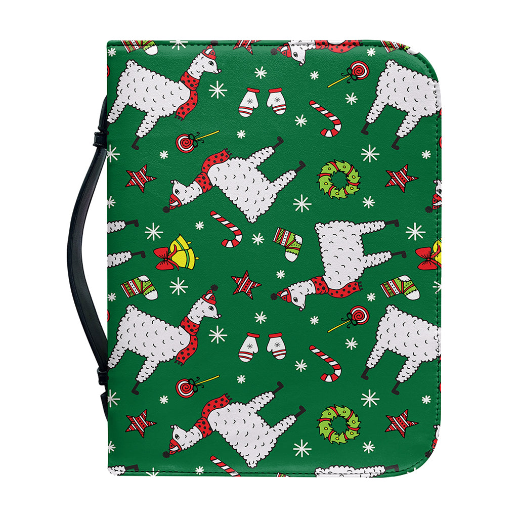 Christmas Llama Pattern Print Leather Bible Cover