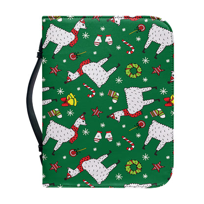Christmas Llama Pattern Print Leather Bible Cover