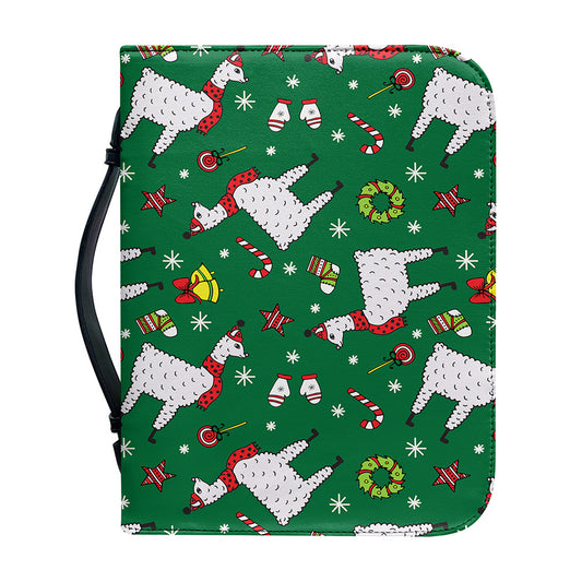 Christmas Llama Pattern Print Leather Bible Cover