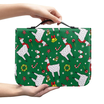 Christmas Llama Pattern Print Leather Bible Cover