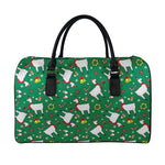 Christmas Llama Pattern Print Leather Duffle Bag