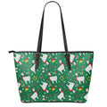 Christmas Llama Pattern Print Leather Tote Bag With Zipper
