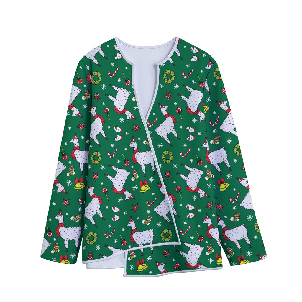 Christmas Llama Pattern Print Long Sleeve Short Coat