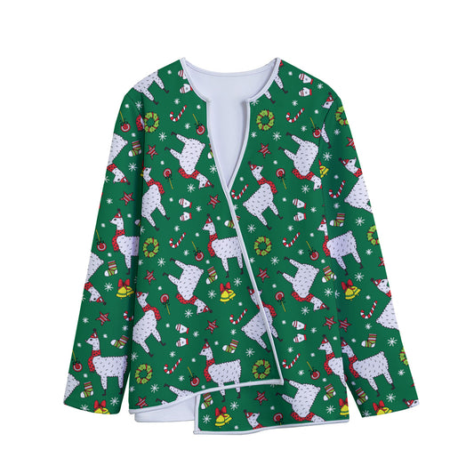 Christmas Llama Pattern Print Long Sleeve Short Coat