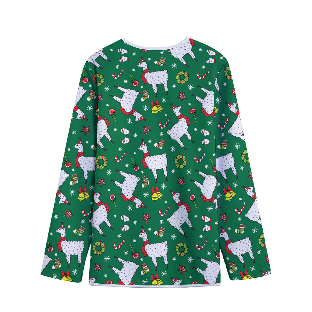 Christmas Llama Pattern Print Long Sleeve Short Coat