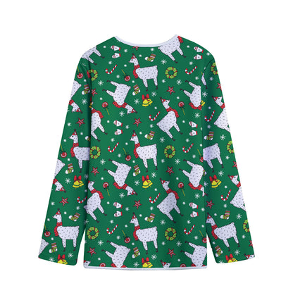 Christmas Llama Pattern Print Long Sleeve Short Coat
