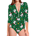 Christmas Llama Pattern Print Long Sleeve Swimsuit