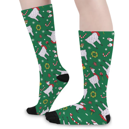 Christmas Llama Pattern Print Long Socks