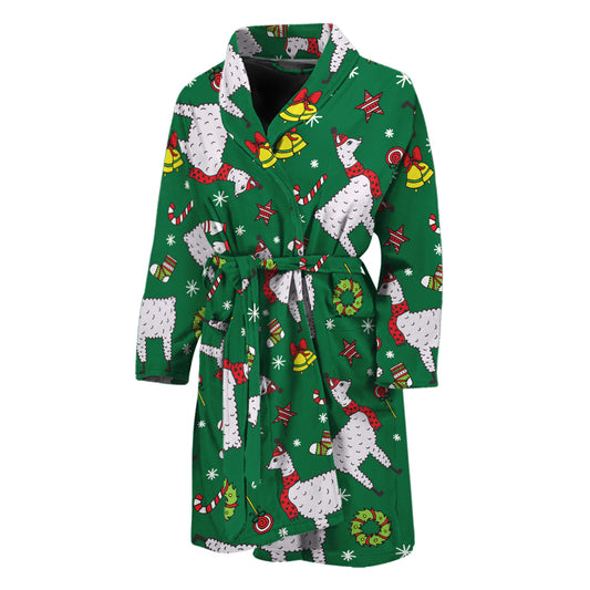 Christmas Llama Pattern Print Men's Bathrobe