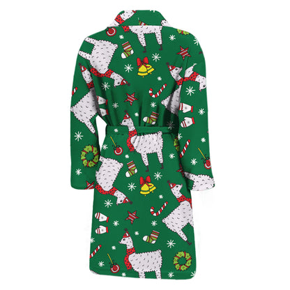 Christmas Llama Pattern Print Men's Bathrobe