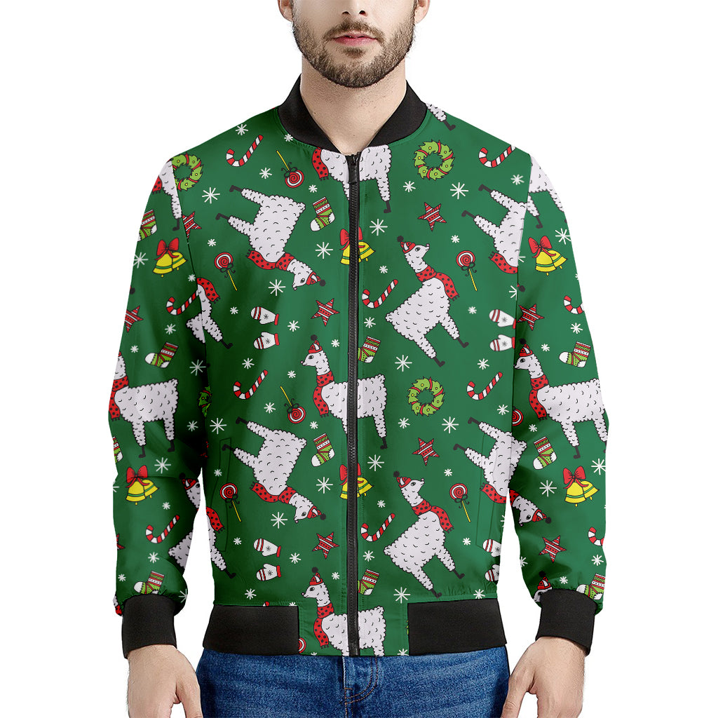 Christmas Llama Pattern Print Men's Bomber Jacket