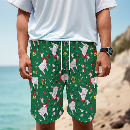 Christmas Llama Pattern Print Men's Cargo Shorts