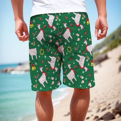 Christmas Llama Pattern Print Men's Cargo Shorts