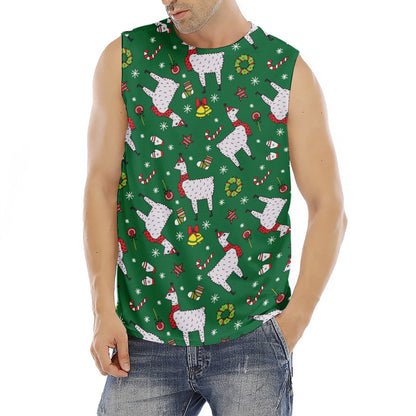 Christmas Llama Pattern Print Men's Fitness Tank Top