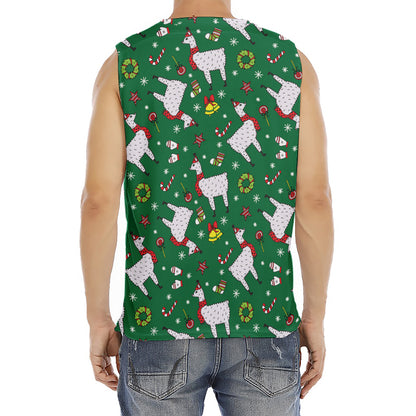 Christmas Llama Pattern Print Men's Fitness Tank Top