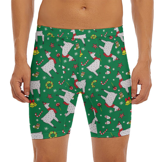 Christmas Llama Pattern Print Men's Long Boxer Briefs