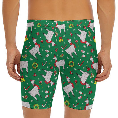 Christmas Llama Pattern Print Men's Long Boxer Briefs